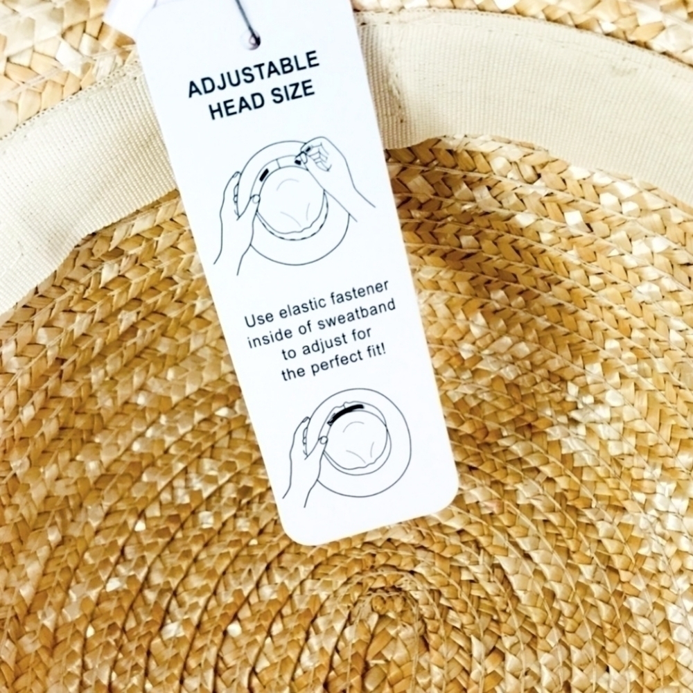 New! Cloche Wheat Straw Pink Floral Ribbon Bow Large Beach Cottagecore Straw Hat - Picture 8 of 9
